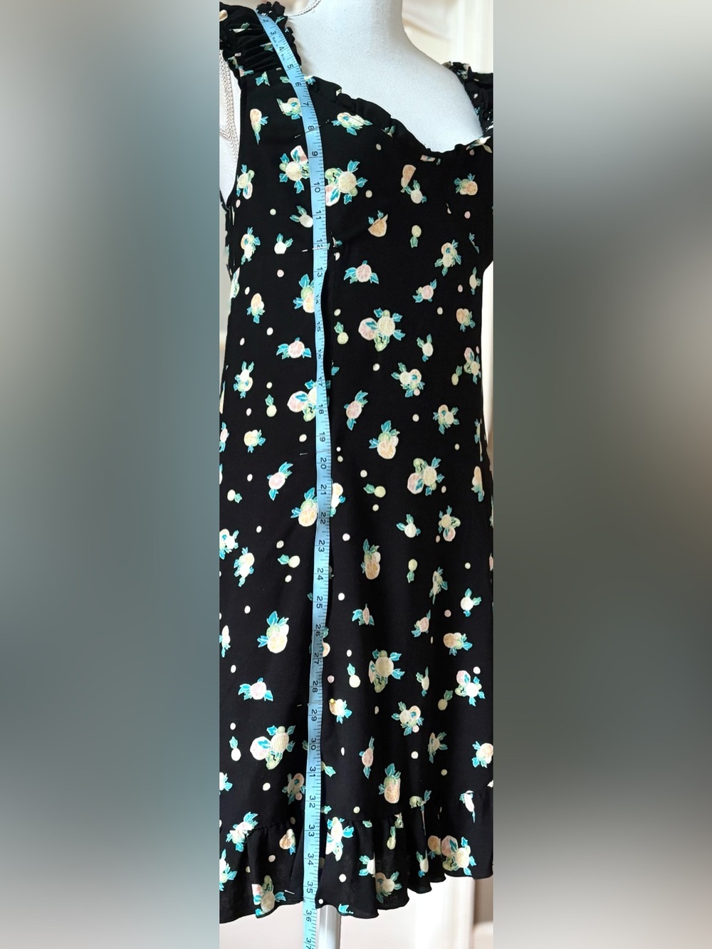 Free People Like A Lady Mini Dress Black Floral Open Back Ruffle Hem L - Picture 12 of 12
